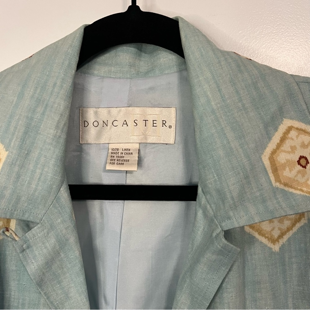 Doncaster 100% Linen Button Down Sports Blazer Jacket Women Size 12 Aqua Aztec - Picture 3 of 10